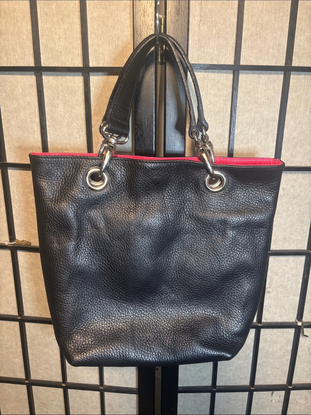 Appleseed's Black Tote Shoulder Bag with Red Trim